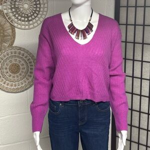 Free People V-Neck Sweater - Vibrant Purple